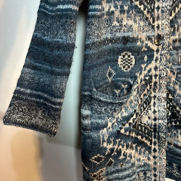 J.Jill Sweater Coat SZ MP Blue Aztec Boho Duster Long Cardigan Southwestern EUC - Picture 3 of 9